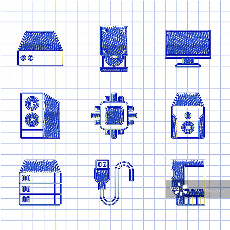 带有CPU USB线缆和SD卡的处理器图片素材