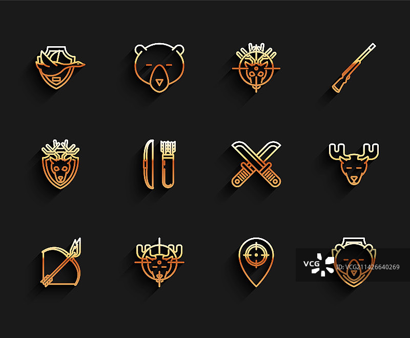 弓箭射击麋鹿狩猎线条图片素材