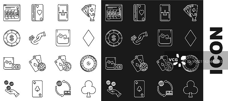 带俱乐部符号钻石的纸牌播放线性图标图片素材