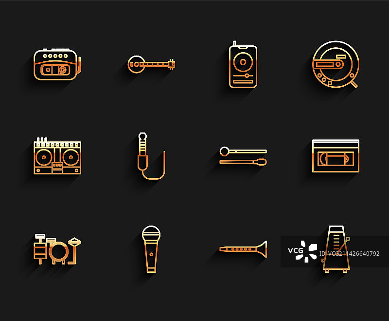 线稿鼓麦克风磁带播放机图片素材