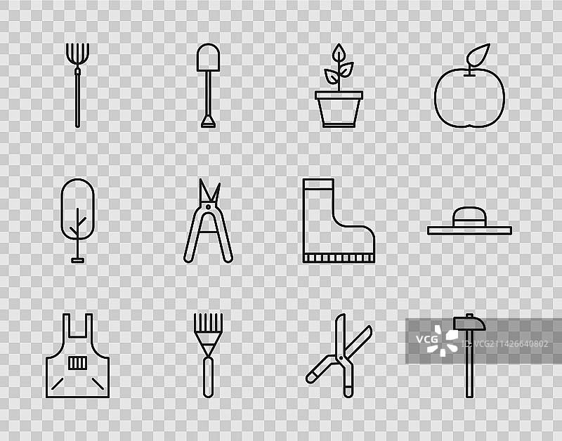 厨房围裙、锤子和盆栽植物套装图片素材