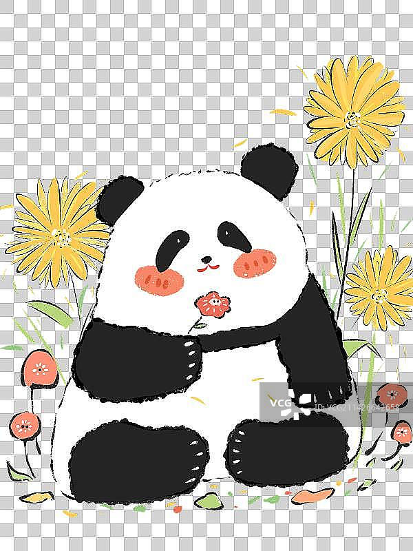 熊猫闻小花花图片素材