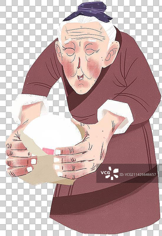 拿着传统小吃送人的老奶奶人物元素图片素材