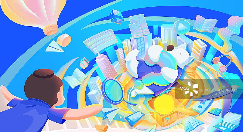 科技梦幻运营设计插画主kv视觉主图礼盒图片素材