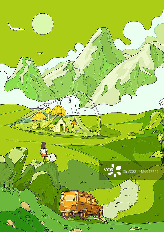 风景户外插画动物运营设计创意开屏绘本插图图片素材