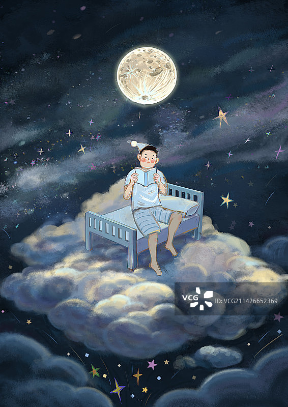 睡前看书的男孩图片素材