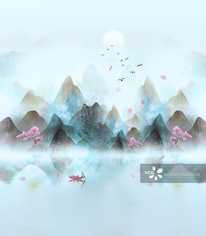 新中式抽象山水画背景图片素材