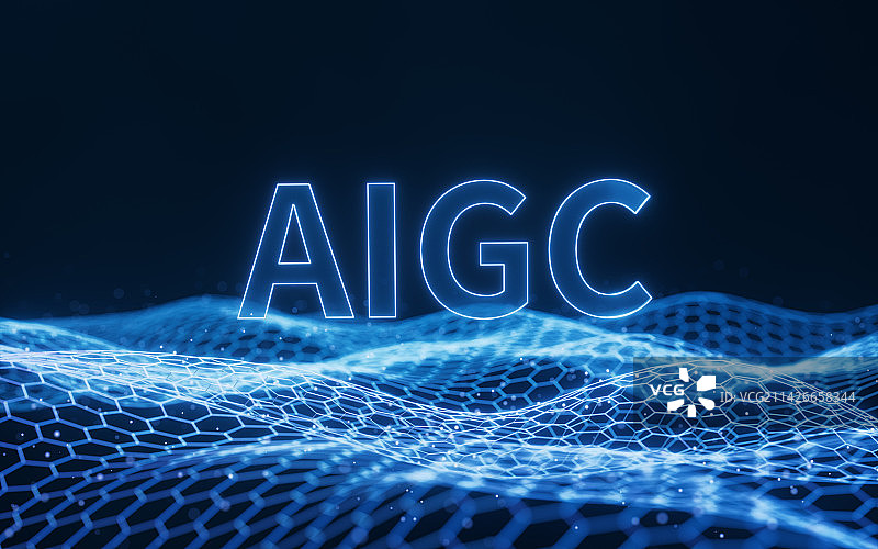 AIGC概念与科技感网格背景3D渲染图片素材