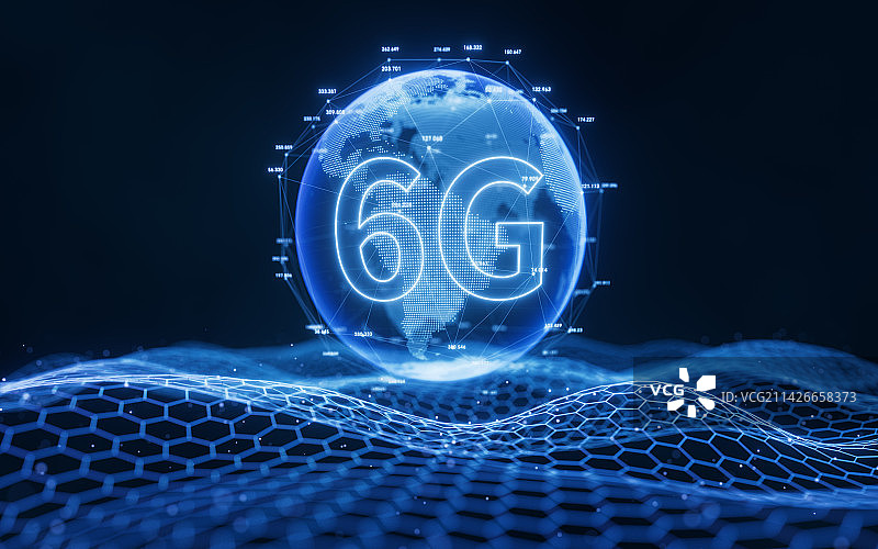 6G概念与科技感网格背景3D渲染图片素材