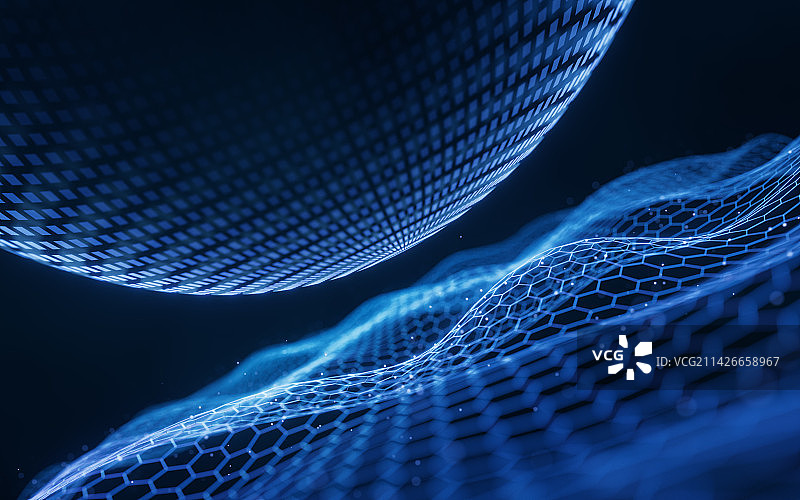数字星球与蓝色科技概念背景3D渲染图片素材