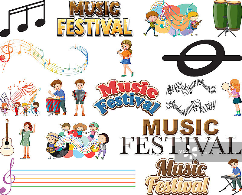 儿童乐器和音乐符号套装图片素材