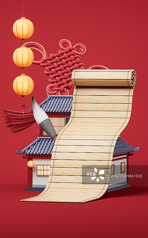 中国风古风竹简3D渲染图片素材