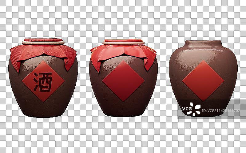 中国风古风酒坛子3D渲染图片素材