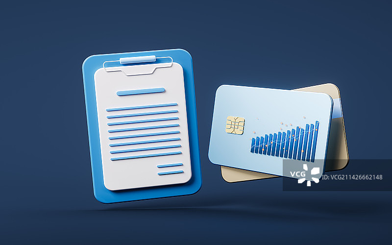 银行卡与金融理财概念3D渲染图片素材
