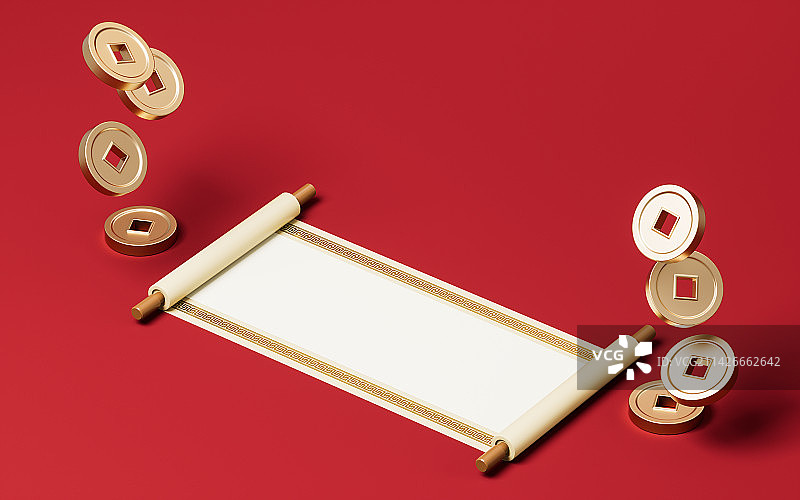 中国风古风卷轴3D渲染图片素材