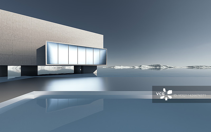 现代建筑与水面平台图片素材