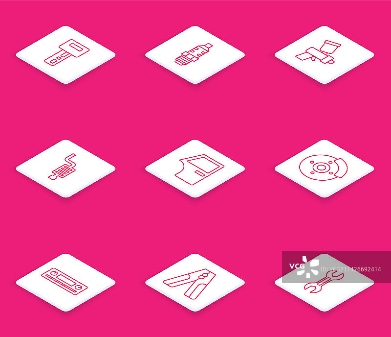 带遥控器的车钥匙、火花塞、油漆图标图片素材