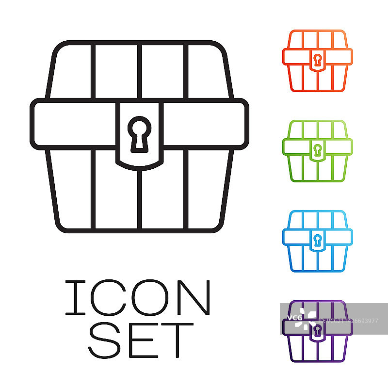 黑色线条古董宝箱图标图片素材