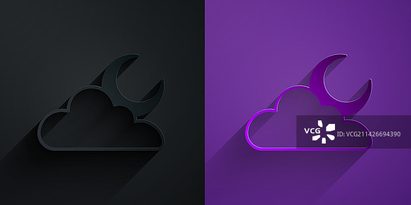 黑色背景上的剪纸风月亮云朵图标图片素材