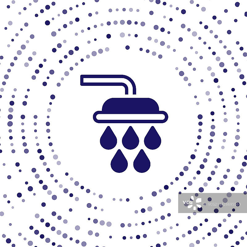 带有水滴流动的蓝色淋浴喷头图标图片素材