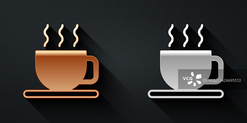 金银茶杯图标 黑色背景图片素材