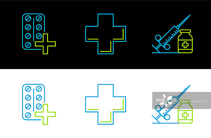 含针头和药瓶的医疗注射器线条设计图片素材