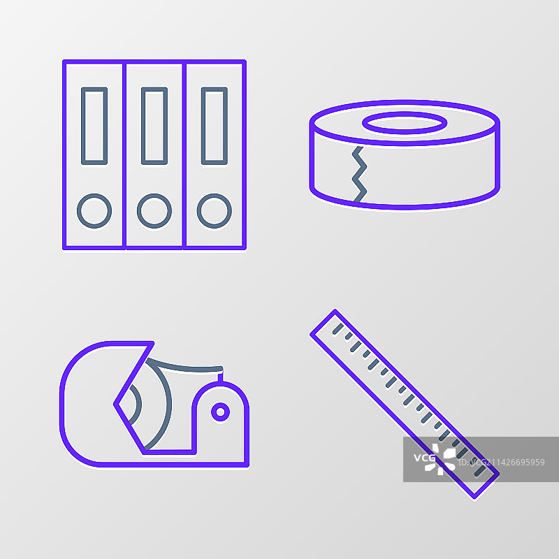 线条标尺透明胶带和办公文件夹图片素材