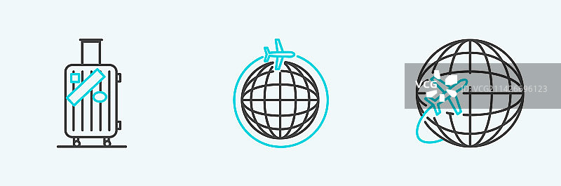 飞行中的飞机和行李箱地球图片素材