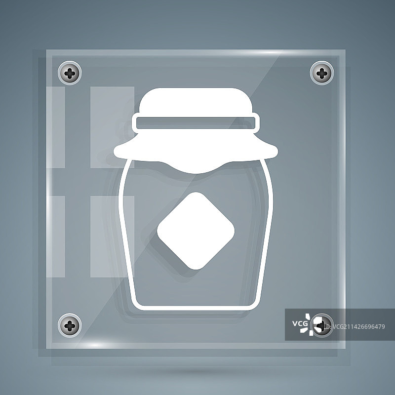 灰色背景上孤立的白色蜂蜜罐图标图片素材