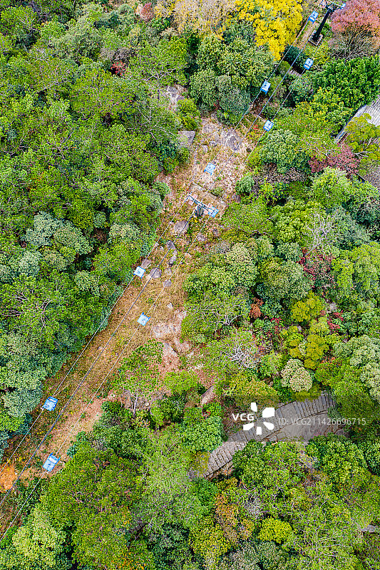 航拍福建福州鼓山风景区索道缆车 登山古道图片素材