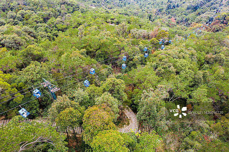 航拍福建福州鼓山风景区索道缆车图片素材