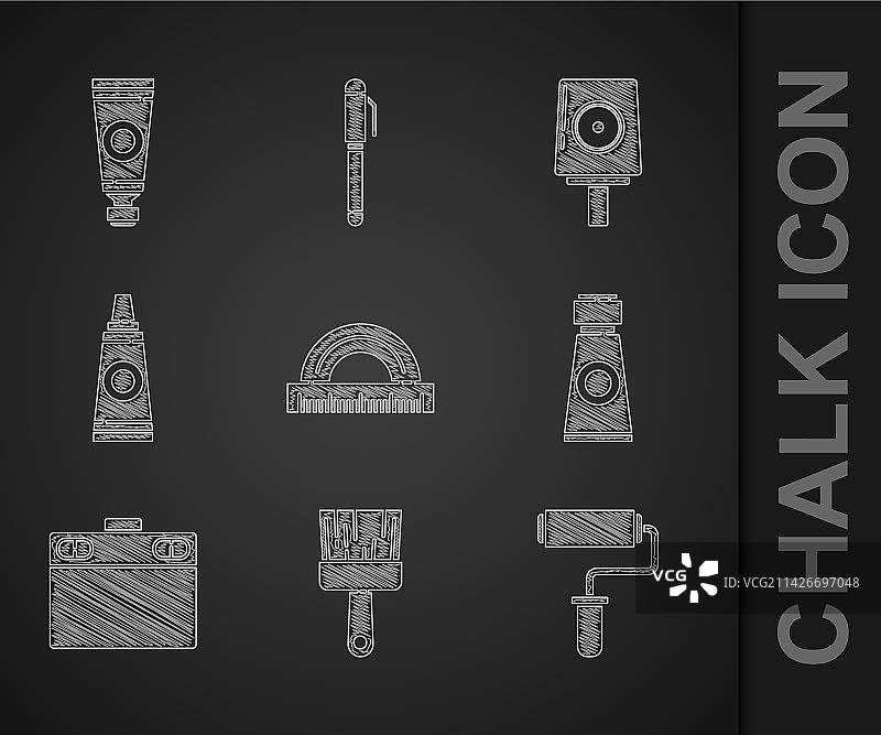 量角器画笔滚筒颜料管素材图片素材