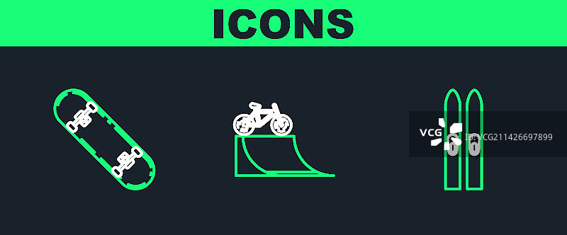 滑雪杖、滑板技巧线条组合图片素材