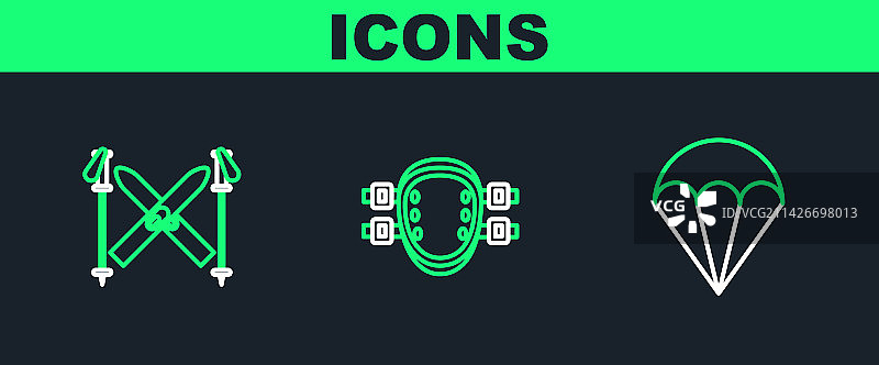 降落伞滑雪杖护膝线条组合图片素材