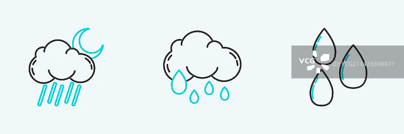 线条集合：雨天月亮水滴云朵图片素材