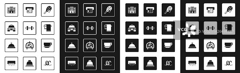设置网球拍、球、哑铃、出租车图片素材