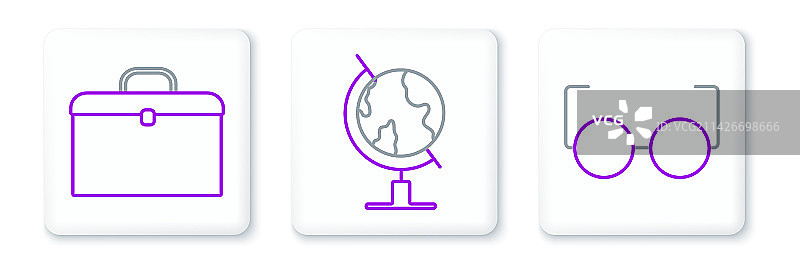 眼镜、公文包和地球仪图标图片素材