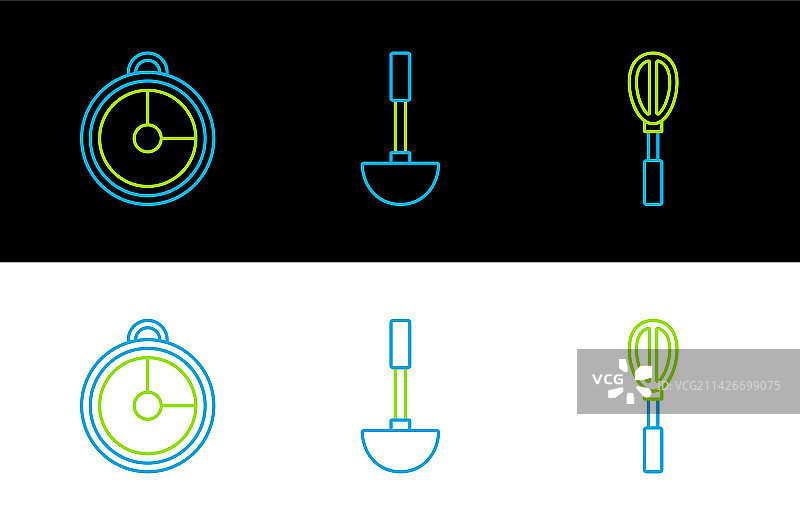 厨房用具线条素材：打蛋器、定时器和勺子图片素材