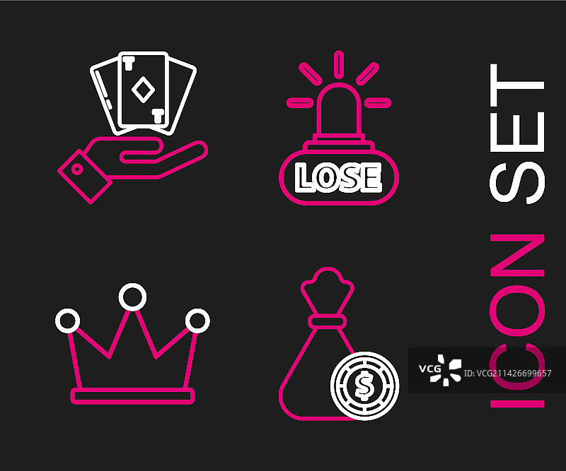 钱袋赌场筹码皇冠线条组合图片素材