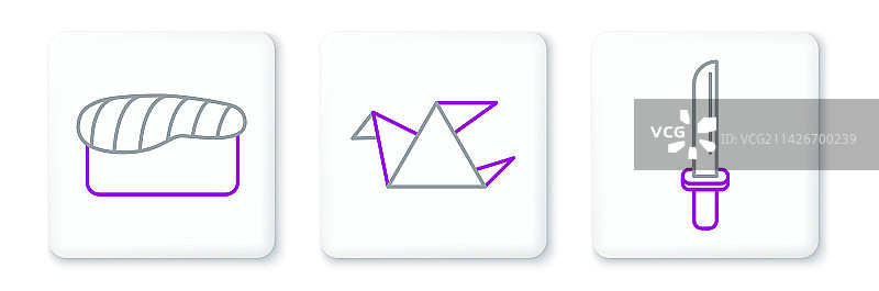 日本武士刀、寿司和折纸图片素材