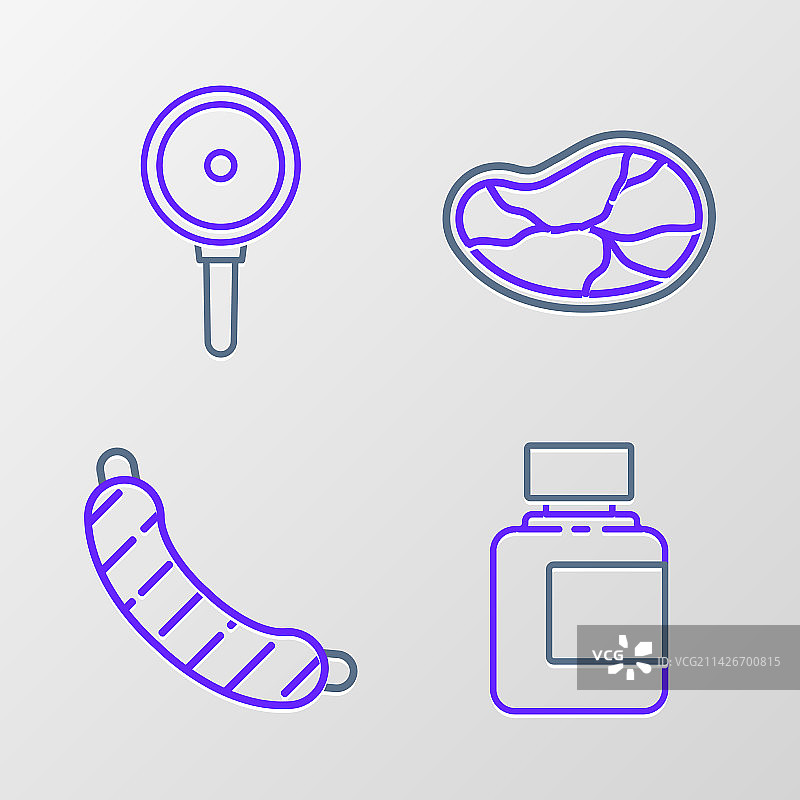 酱油瓶、香肠、牛排和肉线条设计图片素材