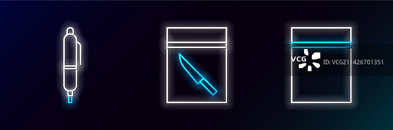 带拉链笔和塑料袋线条组合图片素材