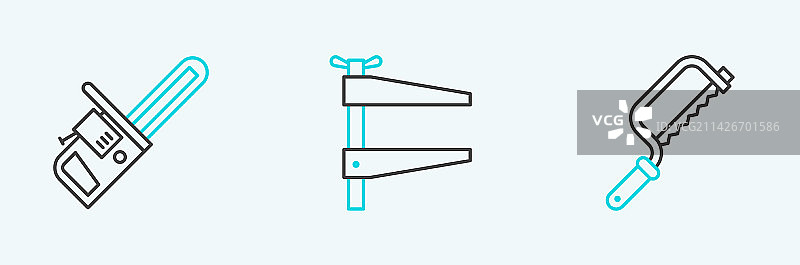 钢锯、油灰刀、链锯和夹具工具图标图片素材