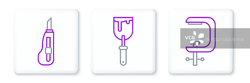 夹具、螺丝刀和文具刀线条组合图片素材