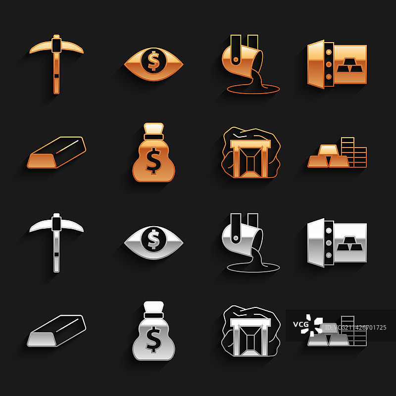 旧钱袋与金条金币图片素材