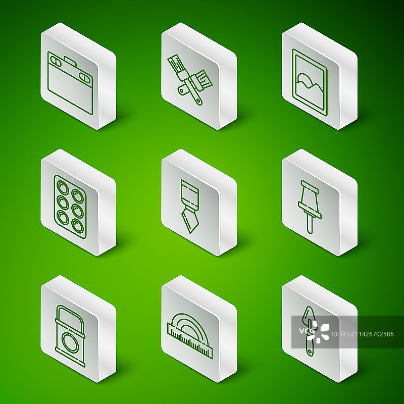 调色板、刻刀、量角器和绘图板线条设计图片素材