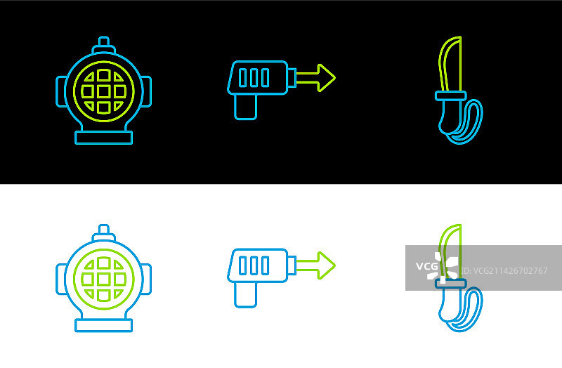 潜水呼吸器鱼叉刀具线条组合图片素材