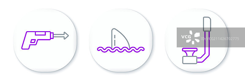 潜水呼吸管鱼叉鲨鱼鳍线条图片素材
