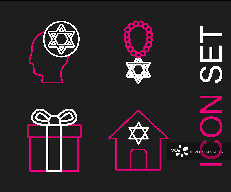 犹太教堂、礼品盒、大卫之星线条图标图片素材