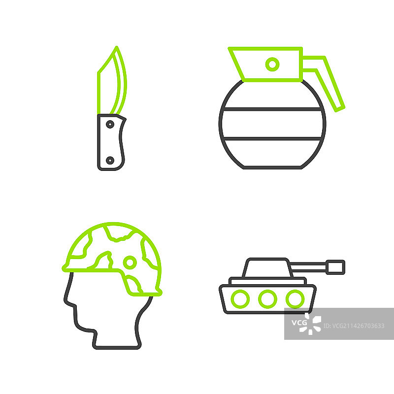 军事坦克士兵手榴弹线条图标图片素材